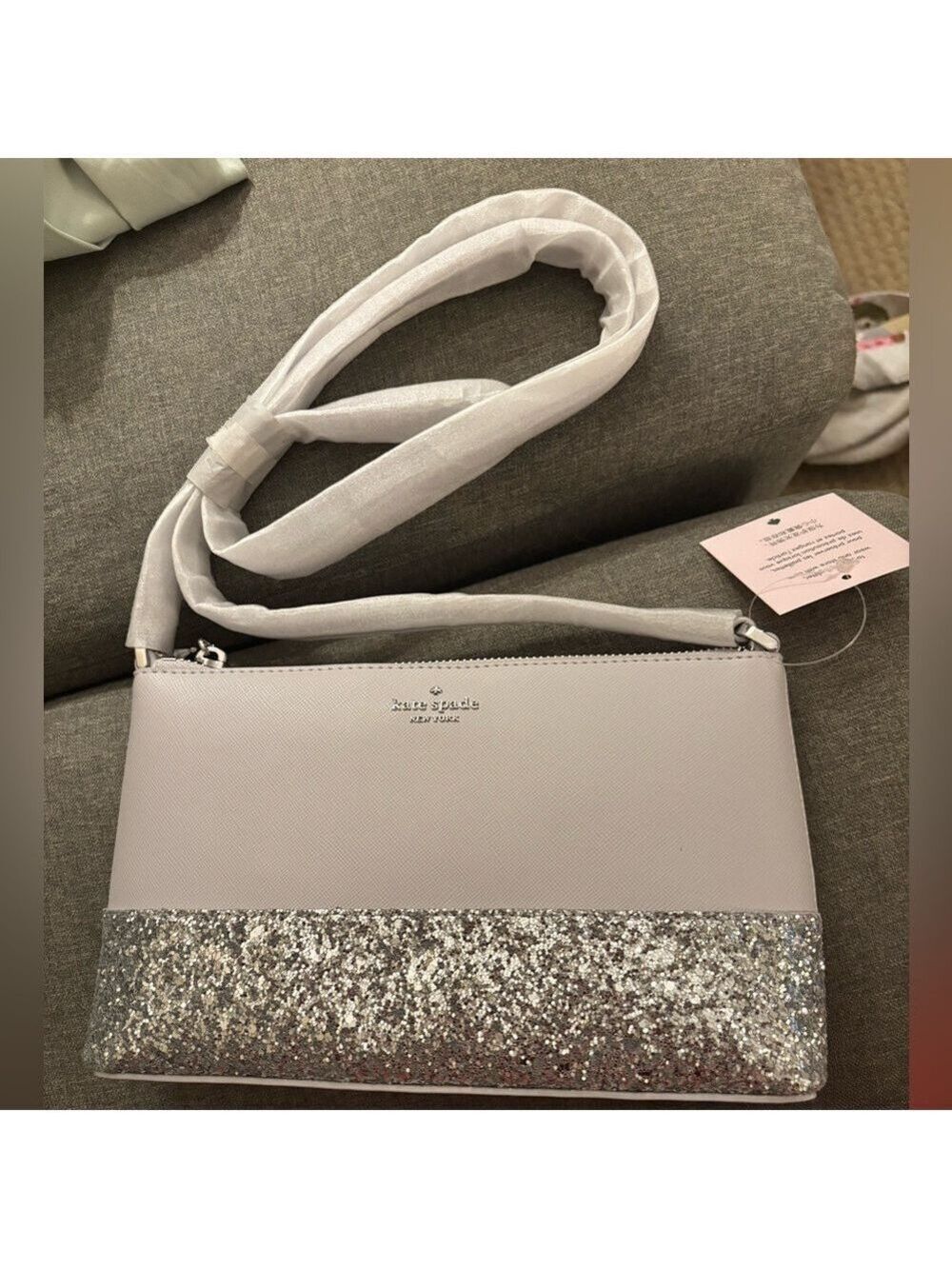 NWT Kate Spade *$279 MSRP* Gray and Silver Glitter Crossbody Bag